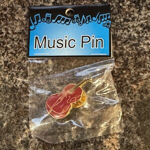 NWT Beautiful Red and Gold Cloisonné Plated Cello Pin
